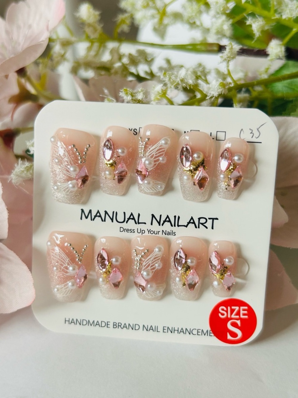 Handmade Pink Crystal Bridal Press-On Nails(xs,s,m,l)